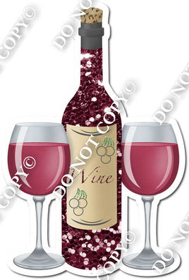 Sparkle Burgundy Wine Bottle & Glasses