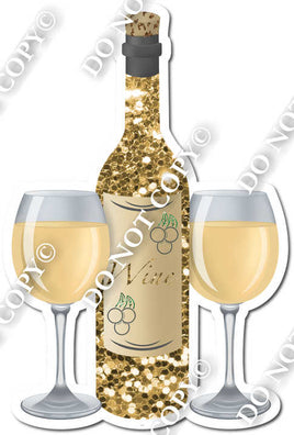 Sparkle Gold Wine Bottle & Glasses
