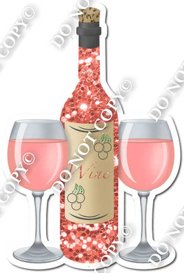 Sparkle Coral Wine Bottle & Glasses