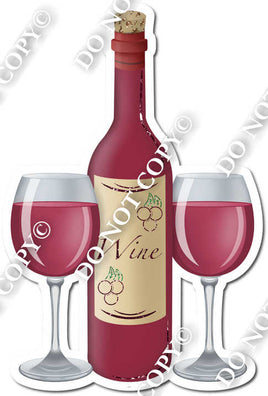 Flat Burgundy Wine Bottle & Glasses