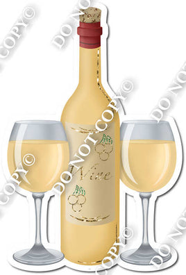 Flat Gold Wine Bottle & Glasses
