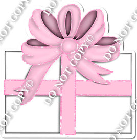 Short Baby Pink Bow, White Present