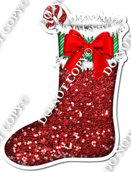 Sparkle Red Stocking With Candy Cane w/ Variants
