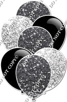 Silver, Light Silver Sparkle & Flat Black Balloon Bundle