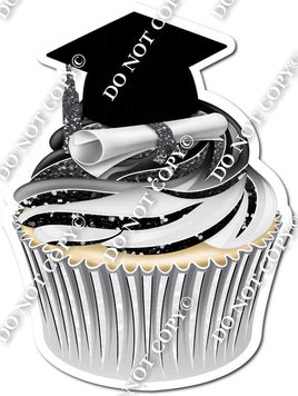 Black & Silver - Blank Graduation Cap Cupcake