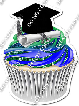 Green & Blue - Blank Graduation Cap Cupcake