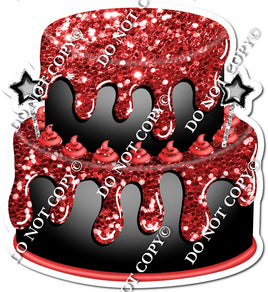 2 Tier Black Cake , Red Dollops & Drip