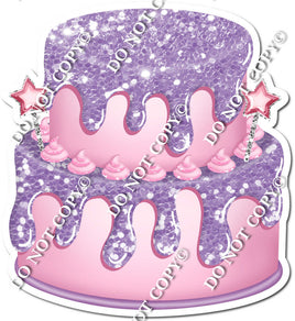 2 Tier Baby Pink Cake, & Dollops, Lavender Drip
