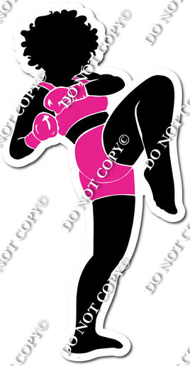 Kick Boxing Girl Kicking - Flat Hot Pink w/ Variants