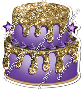 2 Tier Purple Cake & Dollops, Gold Drip
