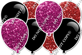 Hot Pink & Red Sparkle & Flat Black Horizontal Balloon Panel