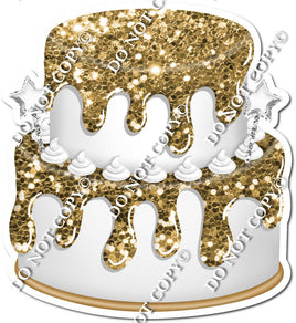 2 Tier White Cake & Dollops, Gold Drip