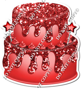 2 Tier Red Cake, Red Dollops & Drip