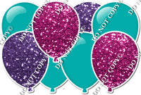 Hot Pink & Purple Sparkle & Flat Teal Horizontal Balloon Panel