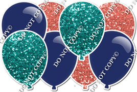 Teal & Coral Sparkle & Flat Navy Blue Horizontal Balloon Panel