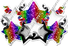 Foil Star Panel - Rainbow Sparkle, White, Black