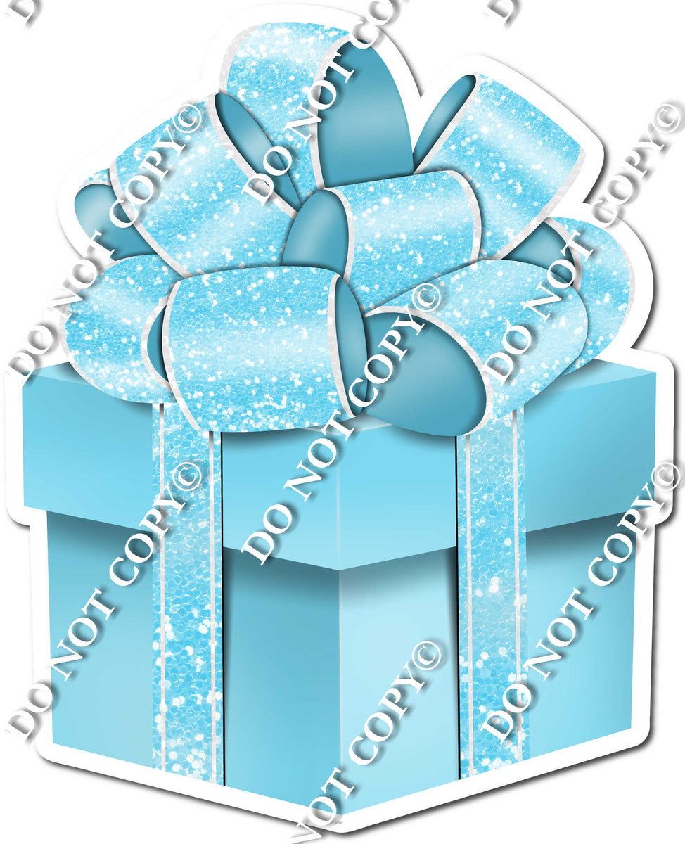 Baby Blue Box & Baby Blue Sparkle Ribbon Small Present w/ Variant Sign