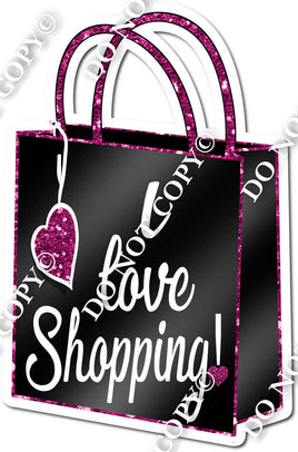 Shopping Bag - I Love Shopping Black & Hot Pink