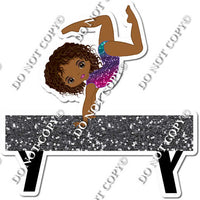 Dark Skin Tone Gymnastics Girl Doing Handstand on Beam w/ Variant