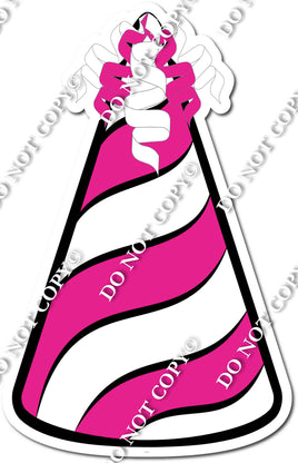Flat Hot Pink & White Party Hat w/ Variant