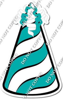 Flat Teal & White Party Hat w/ Variant