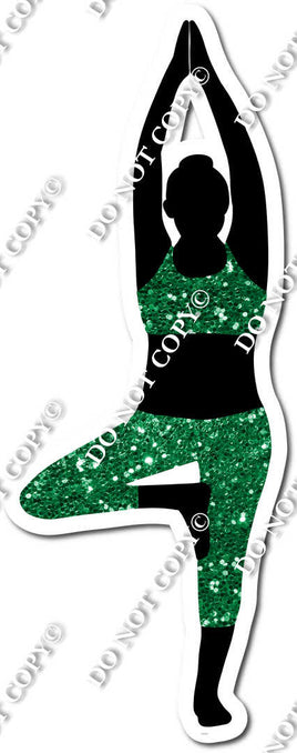 Tree Pose - Yoga Silhouette Green Sparkle w/ Variants