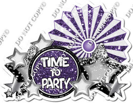 Purple & White Sparkle Time to Party Statement with Fan w/ Variant