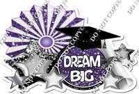 Purple & White Dream Big Statement with Fan & Grad Cap w/ Variant