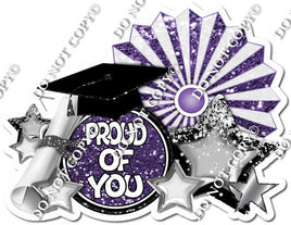 Purple & White Sparkle Proud of You Statement with Fan Left Side w/ Variant