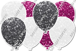 White, Hot Pink & Silver Sparkle - Horizontal Balloon Panel