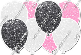 White, Baby Pink & Silver Sparkle - Horizontal Balloon Panel