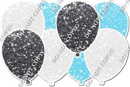 White, Baby Blue & Silver Sparkle - Horizontal Balloon Panel