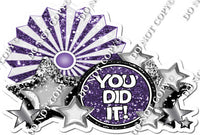 White & Purple Sparkle You Did It Statement With Fan Right Side w/ Variant