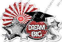 White & Red Sparkle Dream Big Statement With Fan & Grad Cap w/ Variant