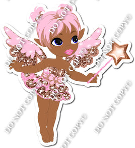 Dark Skin Tone Fairy - Rose Gold & Baby Pink - On Tip Toes w/ Variants