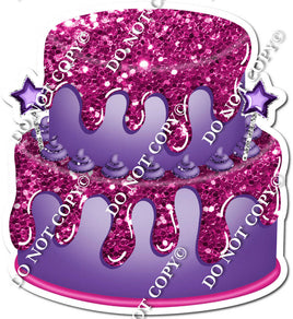 2 Tier Purple Cake & Dollops, Hot Pink Drip