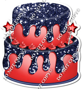 2 Tier Red Cake & Dollops, Navy Blue Drip