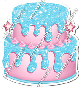 2 Tier Baby Pink Cake & Dollops, Baby Blue Drip