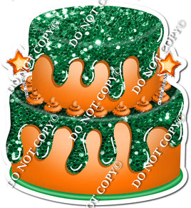 2 Tier Orange Cake & Dollops, Green Drip