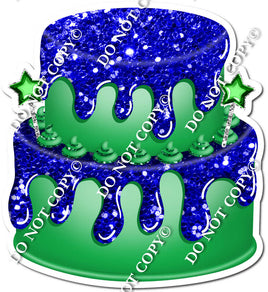 2 Tier Green Cake & Dollops, Blue Drip