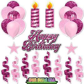 15 pc Baby Pink & Hot Pink HBD Flair Package