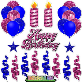 15 pc Blue & Hot Pink HBD Flair Package