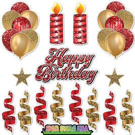 15 pc Gold & Red HBD Flair Package