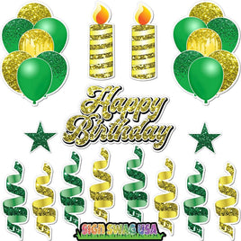 15 pc Green & Yellow HBD Flair Package