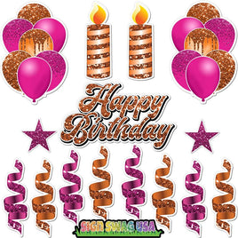 15 pc Hot Pink & Orange HBD Flair Package
