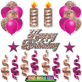 15 pc Hot Pink & Rose Gold HBD Flair Package