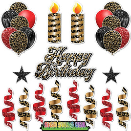 15 pc Gold Leopard, Black, Red HBD Flair Package