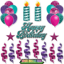 15 pc Hot Pink, Purple & Teal HBD Flair Package