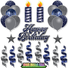 15 pc Silver & Navy Blue HBD Flair Package