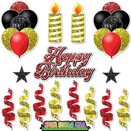 15 pc Sparkle Red, Black, Yellow HBD Flair Package